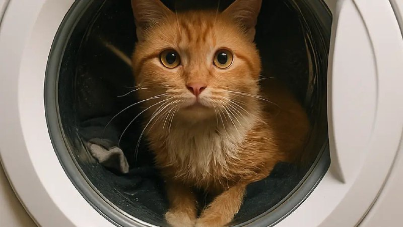 Кот застрял в стиральной машине в Москве