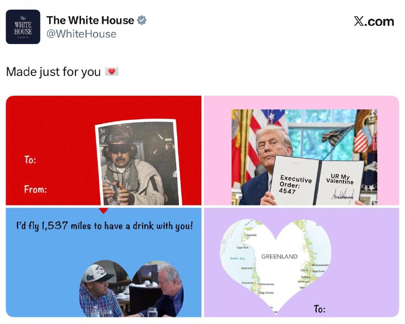 Белый дом высмеял международные отношения в валентинках