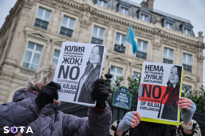 Пикет в поддержку активистки Емельяновой в Париже