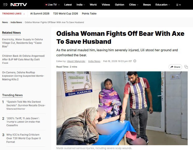 Индийка отбила нападение медведя на мужа