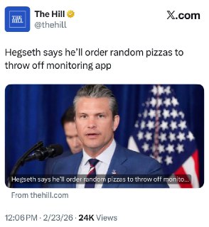 Министр войны США будет заказывать пиццу для дезориентации системы отслеживания