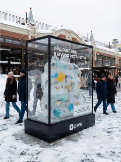 Арт-объект изо льда с мусором появился в Москве