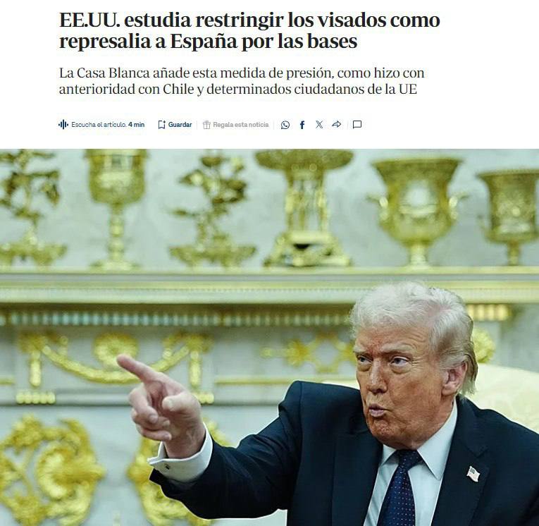 США могут ввести визовые ограничения для Испании из-за отказа помочь с операцией в Иране