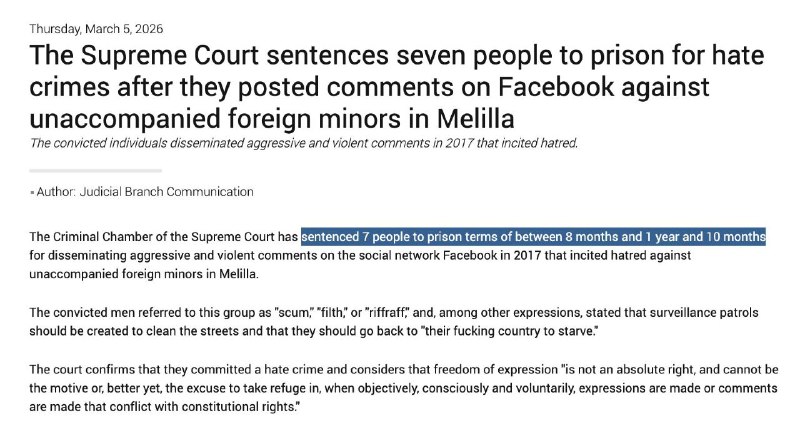 В Испании семерых приговорили к тюрьме за критику мигрантов в Facebook