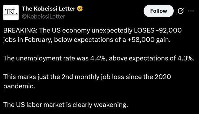 Американский рынок труда рушится: потеря 92 000 рабочих мест