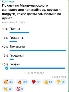 Коц: 40% подписчиков предпочитают тюльпаны, столько же — герань
