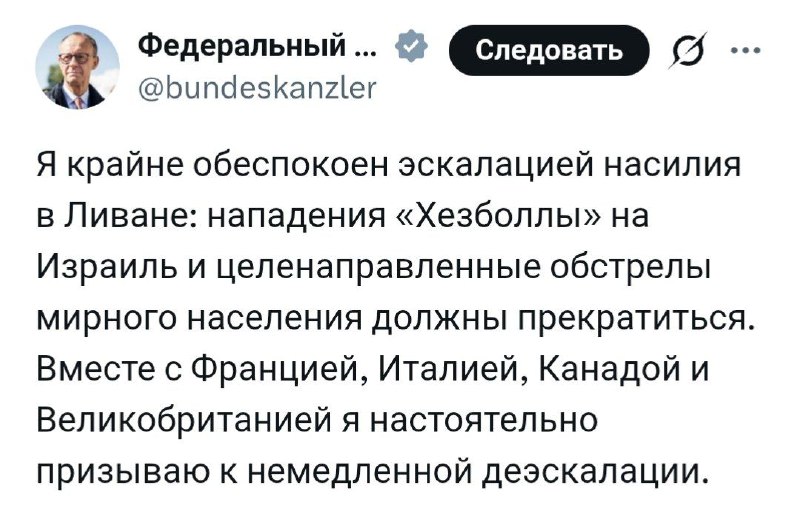 Вымышленный канцлер Мерц о конфликте в Ливане и двойных стандартах