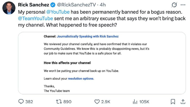 Канал Рика Санчеса заблокирован на YouTube