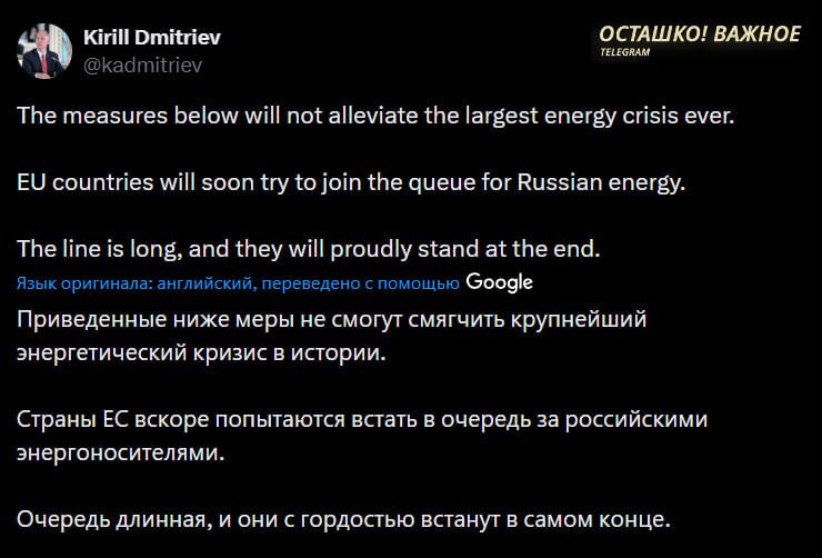 Дмитриев: ЕС встанет в очередь за российскими ресурсами