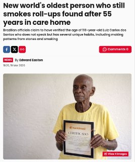 118-летний бразилец курит по пачке в день и чувствует себя подростком