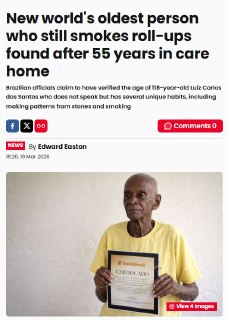 Самый старый человек на Земле: бразилец, курящий по пачке в день, отметил 118-летие