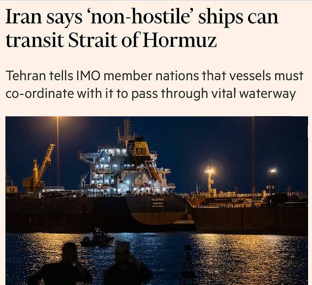 Иран допустил проход «невраждебных судов» через Ормузский пролив