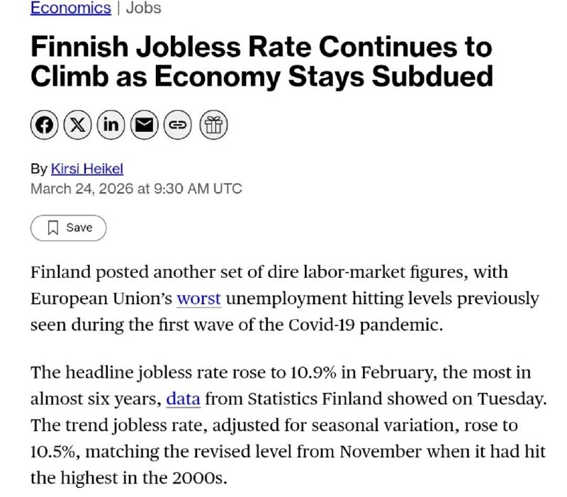 Рекордная безработица в Финляндии достигла показателей пандемии