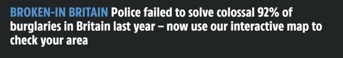 Полиция Великобритании не раскрыла 92% ограблений