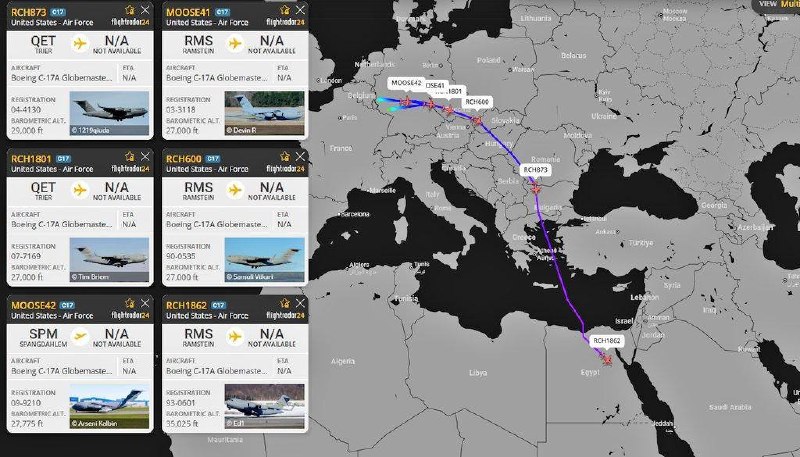 Самолеты ВВС США доставляют вооружение на Ближний Восток и в Польшу