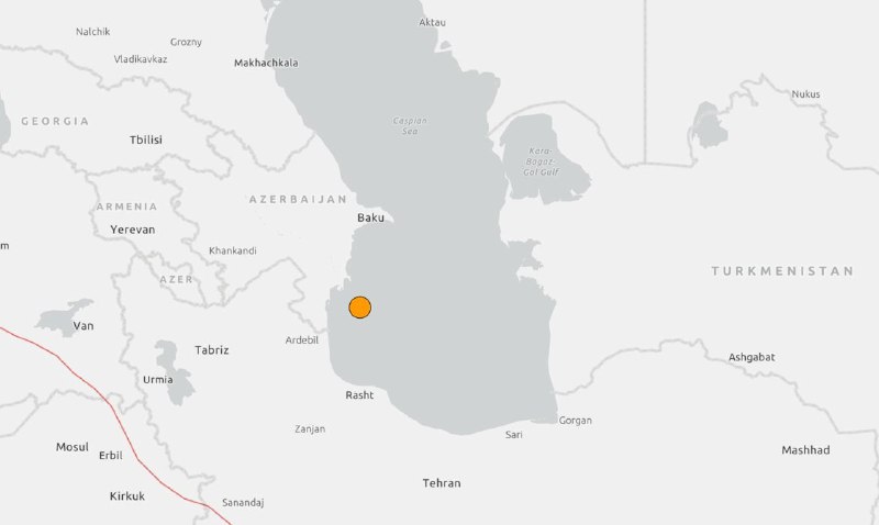 Землетрясение магнитудой 5,6 произошло в Каспийском море