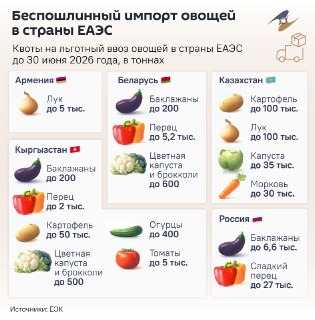 ЕЭК отменила пошлины на импорт овощей для снижения цен