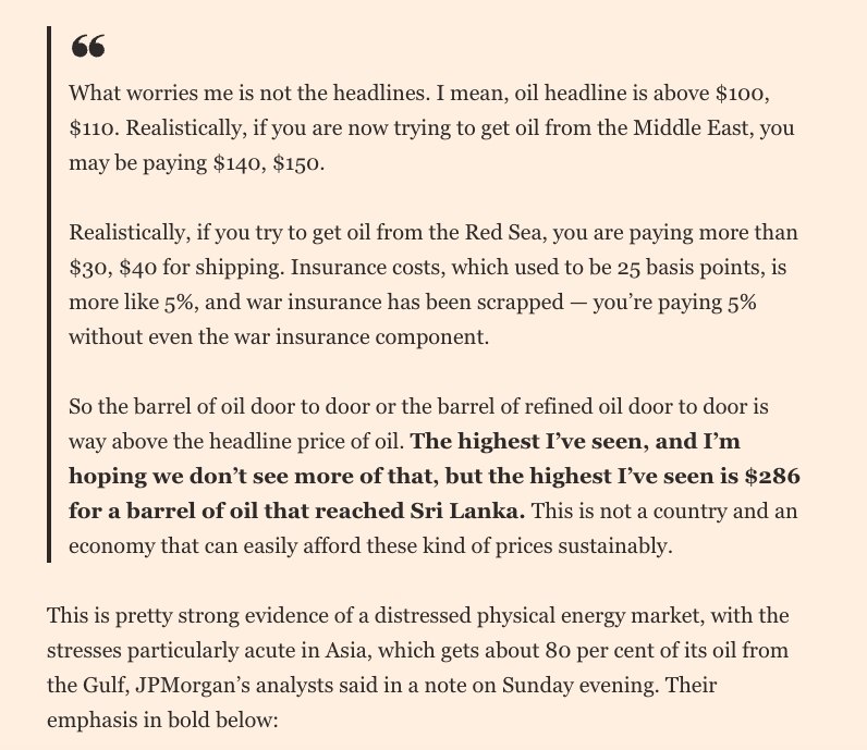 В Шри-Ланке продан баррель живой нефти по рекордной цене в 286 долларов