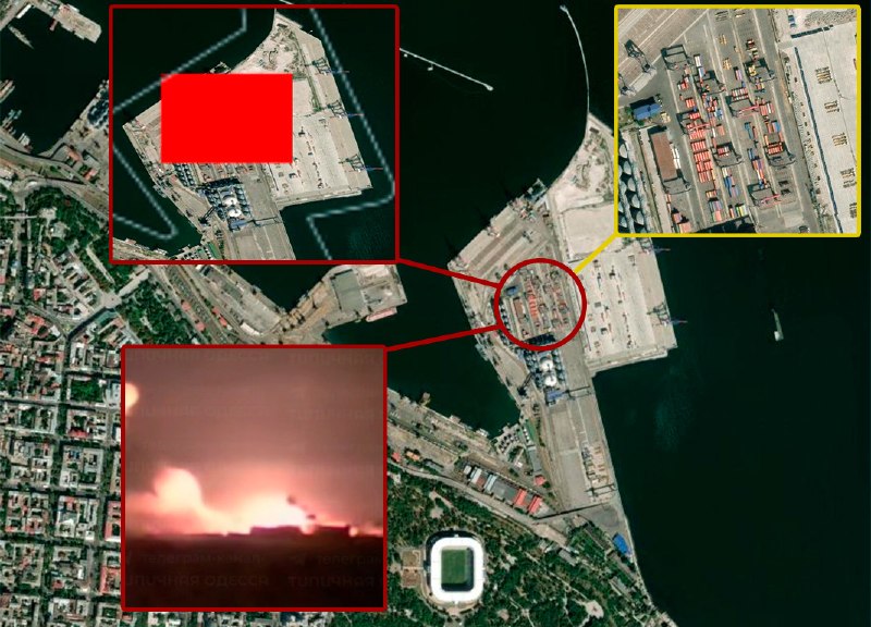 Возгорание в порту Одессы и ночные атаки БПЛА и ракет