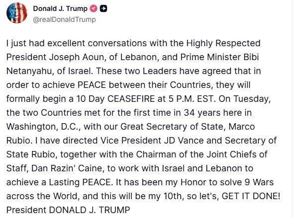 В Ливане вступило в силу 10-дневное перемирие