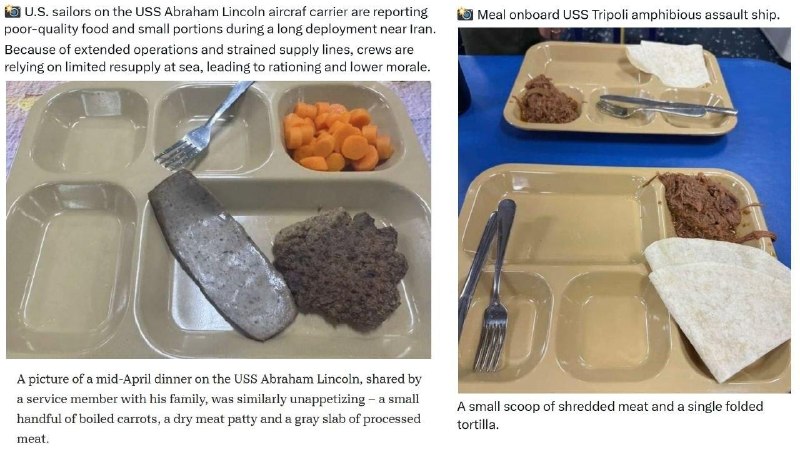 Сравнение обедов моряков на борту авианосца USS Abraham Lincoln и десантного корабля USS Tripoli