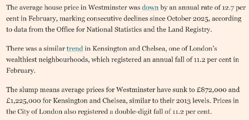 Цены на жилье в дорогих районах Лондона упали до уровня 2013 года