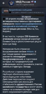 Критика МИД России за игнорирование действий ВС РФ в Мали