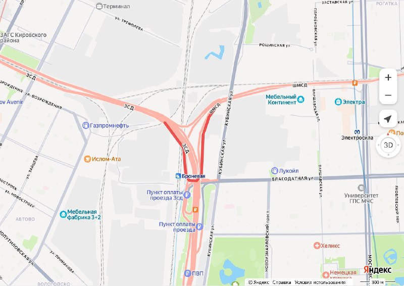 Съезд с ЗСД на Витебскую развязку в Петербурге временно перекроют из-за дорожных работ
