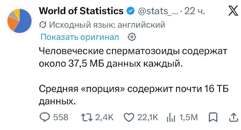 Сперма может содержать до 16 терабайт данных