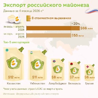 Казахстан, Узбекистан и Азербайджан стали лидерами по закупкам российского майонеза в 2026 году