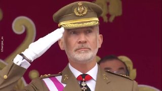 Во время парада в Испании из-за ветра улетел флаг, зафиксирована реакция короля
