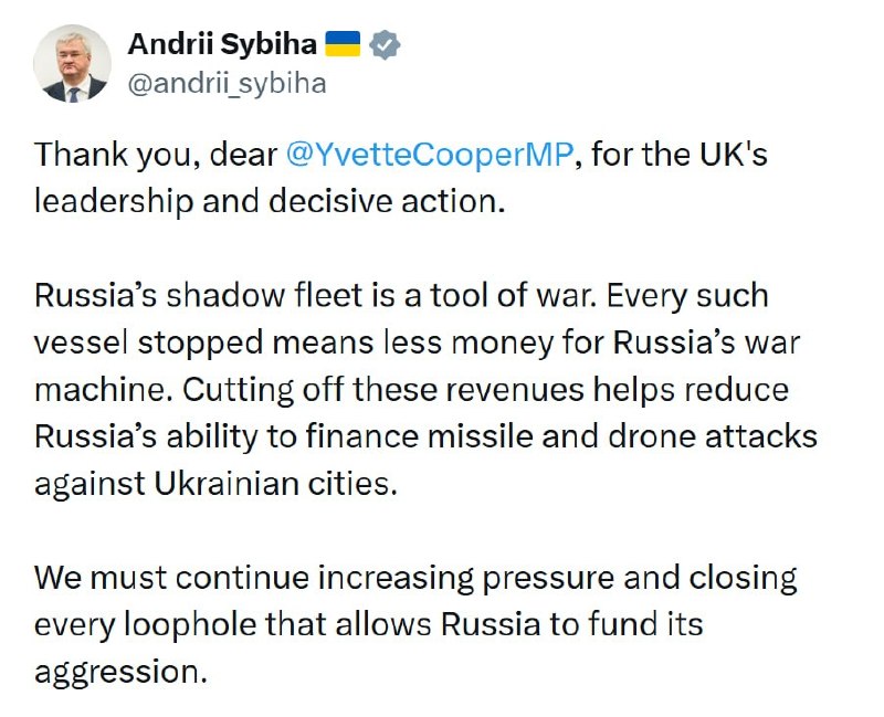 Глава украинской дипломатии поблагодарил Великобританию за перехват танкера в Ла-Манше
