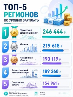 Рост средних зарплат в топ-5 регионах России за 10 лет