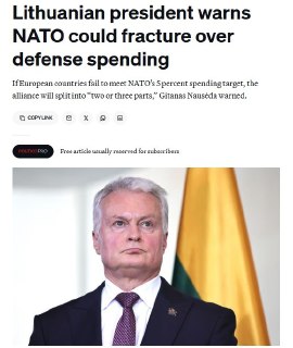 Президент Литвы предупредил о возможном расколе НАТО из-за разницы в оборонных расходах