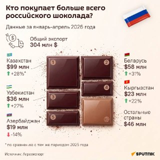 Страны ближнего зарубежья стали лидерами по закупкам российского шоколада в 2026 году