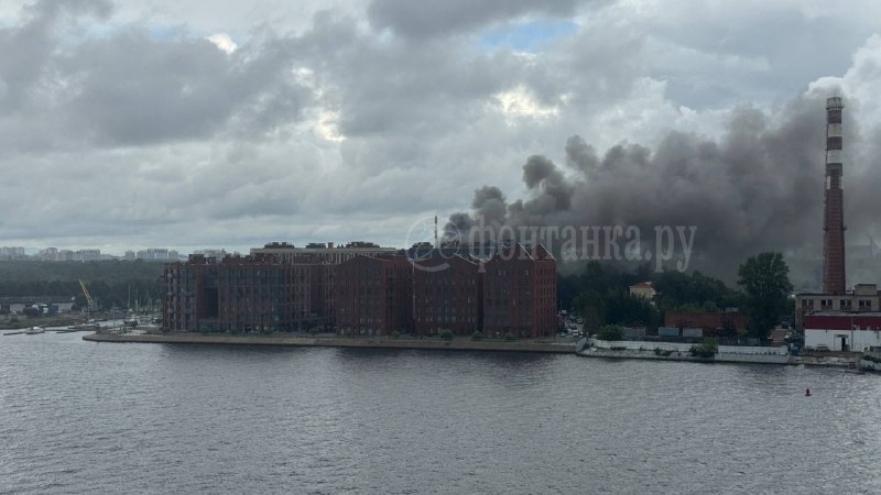 Над Петровским островом в Санкт-Петербурге виден огромный столб дыма