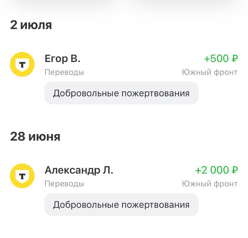 Отчет о поступлениях добровольных пожертвований «Южного Фронта» за 28 июня – 9 июля