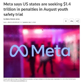 Meta может столкнуться со штрафом в $1,5 трлн из-за влияния соцсетей на детей
