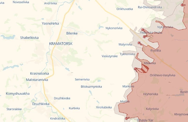 Продвижение ВС РФ в районе Миньковки