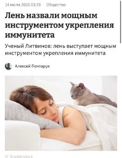 Лень помогает укреплять иммунитет за счёт снижения уровня кортизола