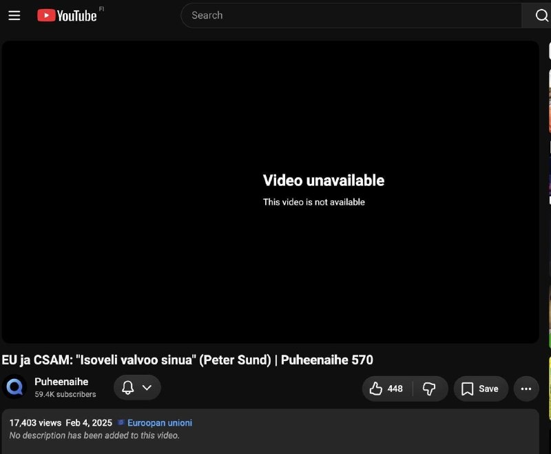 YouTube заблокировал финский подкаст, критикующий директиву ЕС Chat Control