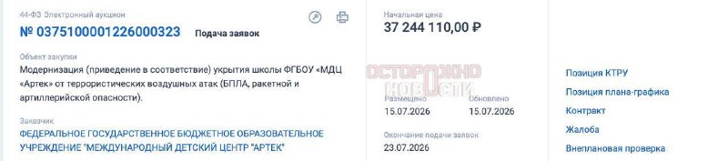 Лагерь «Артек» потратит 37 млн рублей на обновление укрытий от БПЛА
