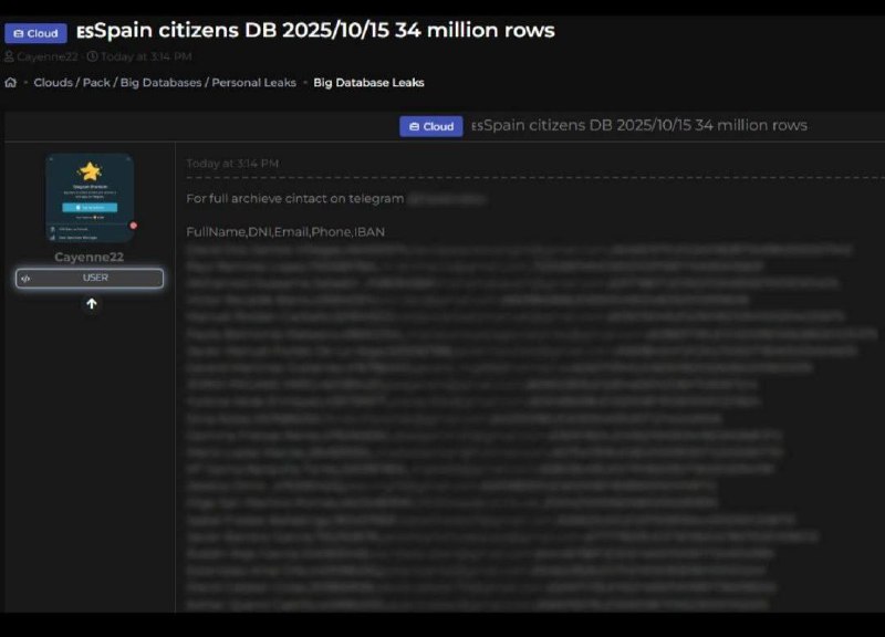 Утечка данных в Испании: хакер продает личные данные миллионов граждан