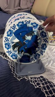 Фарфоровые тарелки в стиле Гжели по мотивам «Евангелиона»