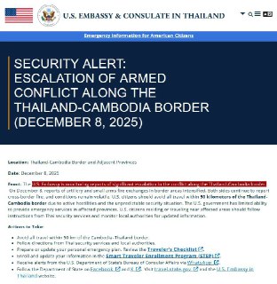США предупредили граждан об опасности вблизи границы Таиланда и Камбоджи
