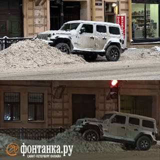 Автомобиль Jeep застрял в сугробе на улице Марата в Санкт-Петербурге