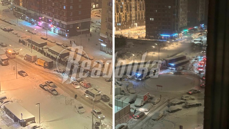 Транспортный коллапс в Люберецах из-за нерасчищенных дорог