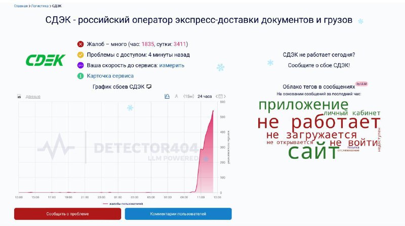 СДЭК: Пользователи сообщают о сбоях в работе приложения и сайта